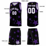 Custom Black Purple Graffiti Pattern Star Print Basketball Jersey Sets