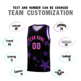 Custom Black Purple Graffiti Pattern Star Print Basketball Jersey Sets
