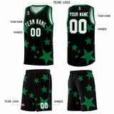 Custom Black Kelly Green Graffiti Pattern Star Print Basketball Jersey Sets