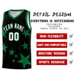 Custom Black Kelly Green Graffiti Pattern Star Print Basketball Jersey Sets