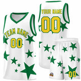 Custom White Kelly Green Graffiti Pattern Star Print Basketball Jersey Sets