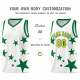 Custom White Kelly Green Graffiti Pattern Star Print Basketball Jersey Sets