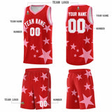 Custom Red Light Pink Graffiti Pattern Star Print Basketball Jersey Sets