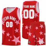 Custom Red Light Pink Graffiti Pattern Star Print Basketball Jersey Sets