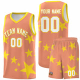 Custom Light Orange Gold Graffiti Pattern Star Print Basketball Jersey Sets