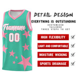 Custom Bright Green Light Pink Graffiti Pattern Star Print Basketball Jersey Sets