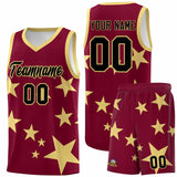 Custom Crimson Khaki Graffiti Pattern Star Print Basketball Jersey Sets