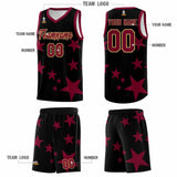 Custom Black Crimson Graffiti Pattern Star Print Basketball Jersey Sets