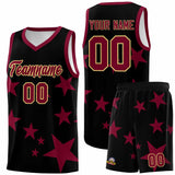Custom Black Crimson Graffiti Pattern Star Print Basketball Jersey Sets