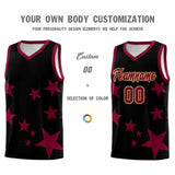 Custom Black Crimson Graffiti Pattern Star Print Basketball Jersey Sets