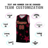 Custom Black Crimson Graffiti Pattern Star Print Basketball Jersey Sets