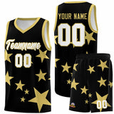 Custom Black Old Gold Graffiti Pattern Star Print Basketball Jersey Sets