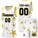 Custom White Old Gold Graffiti Pattern Star Print Basketball Jersey Sets