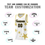 Custom White Old Gold Graffiti Pattern Star Print Basketball Jersey Sets