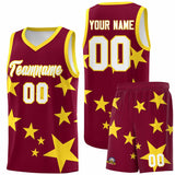 Custom Crimson Gold Graffiti Pattern Star Print Basketball Jersey Sets