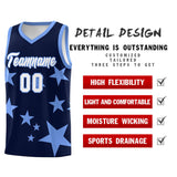 Custom Navy Light Blue Graffiti Pattern Star Print Basketball Jersey Sets
