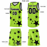 Custom Light Green Black Graffiti Pattern Star Print Basketball Jersey Sets