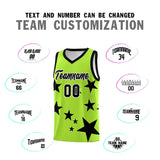 Custom Light Green Black Graffiti Pattern Star Print Basketball Jersey Sets