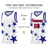 Custom White Royal Graffiti Pattern Star Print Basketball Jersey Sets