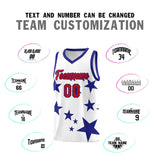 Custom White Royal Graffiti Pattern Star Print Basketball Jersey Sets