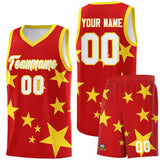 Custom Red Gold Graffiti Pattern Star Print Basketball Jersey Sets