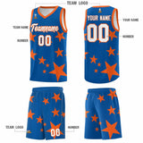 Custom Royal Orange Graffiti Pattern Star Print Basketball Jersey Sets