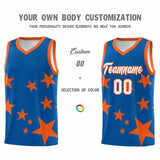 Custom Royal Orange Graffiti Pattern Star Print Basketball Jersey Sets