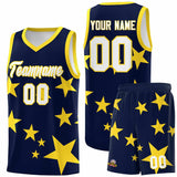 Custom Navy Gold Graffiti Pattern Star Print Basketball Jersey Sets