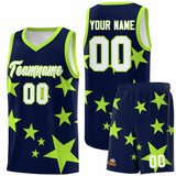 Custom Navy Light Green Graffiti Pattern Star Print Basketball Jersey Sets