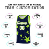 Custom Navy Light Green Graffiti Pattern Star Print Basketball Jersey Sets