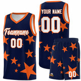 Custom Navy Orange Graffiti Pattern Star Print Basketball Jersey Sets
