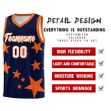 Custom Navy Orange Graffiti Pattern Star Print Basketball Jersey Sets