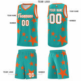 Custom Aqua Orange Graffiti Pattern Star Print Basketball Jersey Sets