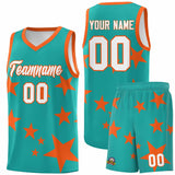 Custom Aqua Orange Graffiti Pattern Star Print Basketball Jersey Sets