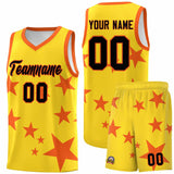 Custom Gold Orange Graffiti Pattern Star Print Basketball Jersey Sets
