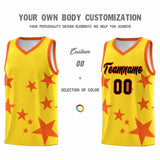 Custom Gold Orange Graffiti Pattern Star Print Basketball Jersey Sets