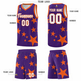 Custom Purple Orange Graffiti Pattern Star Print Basketball Jersey Sets