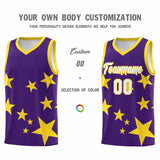 Custom Purple Gold Graffiti Pattern Star Print Basketball Jersey Sets