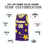 Custom Purple Gold Graffiti Pattern Star Print Basketball Jersey Sets