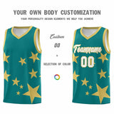 Custom Aqua Old Gold Graffiti Pattern Star Print Basketball Jersey Sets