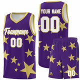 Custom Purple Old Gold Graffiti Pattern Star Print Basketball Jersey Sets