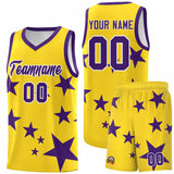 Custom Gold Purple Graffiti Pattern Star Print Basketball Jersey Sets