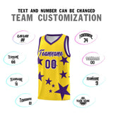 Custom Gold Purple Graffiti Pattern Star Print Basketball Jersey Sets