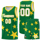 Custom Kelly Green Gold Graffiti Pattern Star Print Basketball Jersey Sets