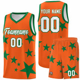 Custom Orange Kelly Green Graffiti Pattern Star Print Basketball Jersey Sets
