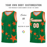Custom Kelly Green Orange Graffiti Pattern Star Print Basketball Jersey Sets