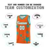 Custom Orange Aqua Graffiti Pattern Star Print Basketball Jersey Sets