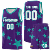 Custom Purple Aqua Graffiti Pattern Star Print Basketball Jersey Sets