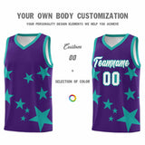 Custom Purple Aqua Graffiti Pattern Star Print Basketball Jersey Sets