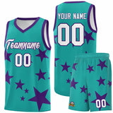 Custom Aqua Purple Graffiti Pattern Star Print Basketball Jersey Sets